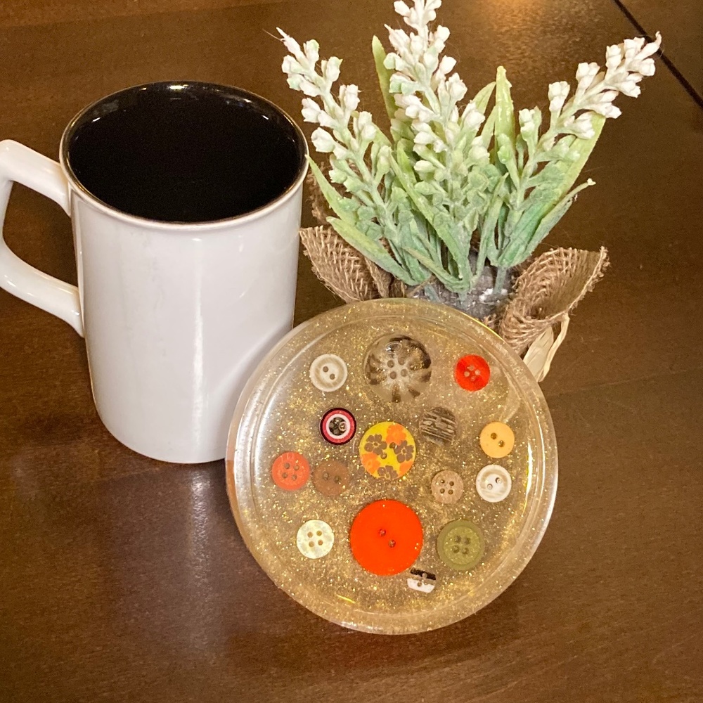Resin Button Coaster Hand Crafted